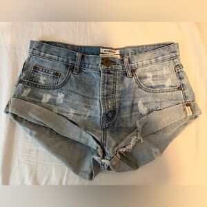 One Teaspoon Light Blue Distressed Jean Shorts